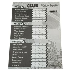 Rick & Morty Clue Game Book Replacement 33 Pages Hasbro 2017